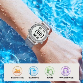 Hearkent Pedometer Watch for Women, Step Tracker with Calories Counter, Non Bluetooth Pedometer Watch, 30M Waterproof, LCD Large Number Display Wrist Watch for Walking and Daily Activity(Silver)