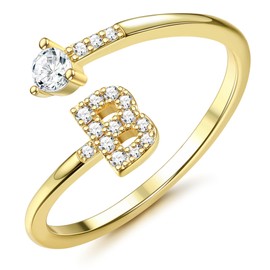 Diamday Cute Initial Rings, Adjustable 14K Gold Plated Initial Stackable Rings Gifts for Women Letter Initial CZ Rings Alphabet A-Z
