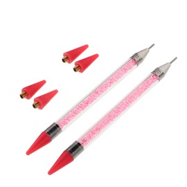OHPHCALL Dual-head Drill Pen Set for Nail Art Rhinestone Tools with Pink Rhinestones Easy Nail Dotting Tool Set with Storage Box