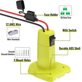 1 Pack Power Wheel Adapter Compatible with Ryobi 18V Battery, Upgraded Battery Converter Kit with Switch, Fuse & Wire Terminals, 12 AWG Wire, Power Connector for DIY RC Car Toys Robotics