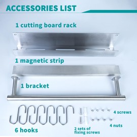 puxaajao Knife Magnetic Strip & Magnetic Cutting Board Rack with 6 hooks-16 inch Stainless Steel Magnetic Knife Holder for Fridge or Wall