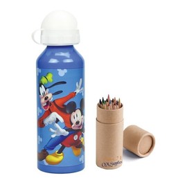 OM SUPPLIES Mickey Characters Aluminium Sports Bottle 520ml - Holiday, Back to School Water Drinking Kids Lunch Children Includes Half Size 12pcs (Mickey)
