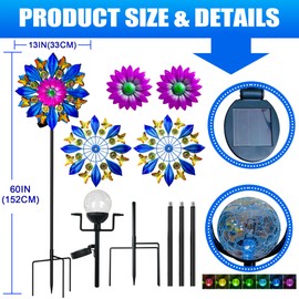 60 Inch Solar Wind Spinner Outdoor - Double-Sided Rotating Colorful Kinetic Wind Spinners for Garden, Yard Decorations Outdoor,Metal Wind Sculptures & Spinners, Wind Art