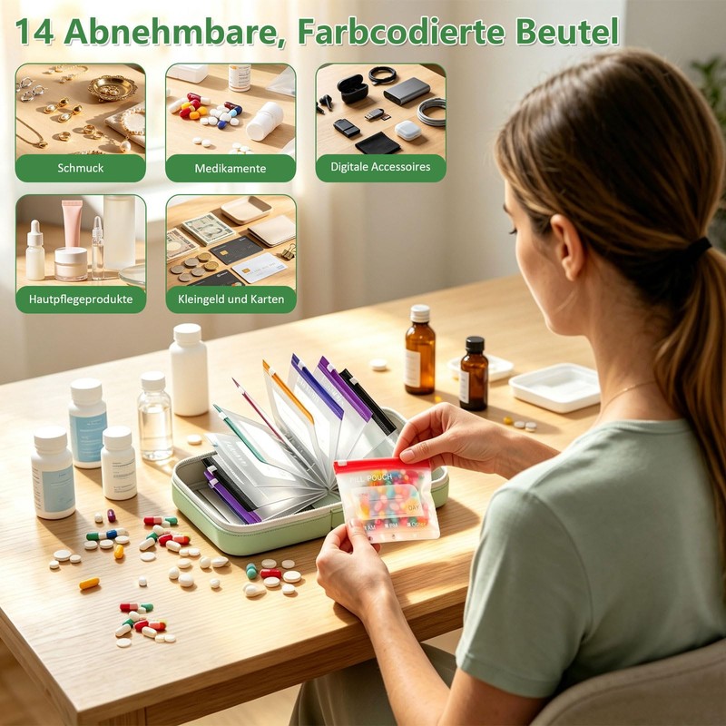 Pill Organiser 14 Days - Pill Organiser Bag, A8 Waterproof