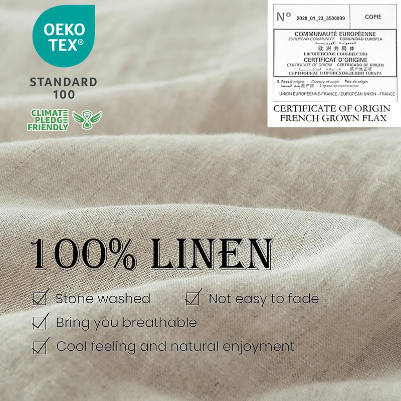 Simple&Opulence 100% Linen Duvet Cover Set 3pcs Basic Style Natural