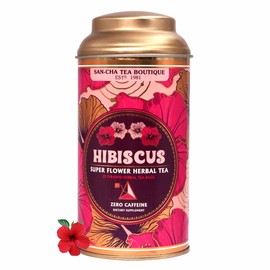 Sancha Tea Boutique, Hibiscus Tea, Caffeine Free Herbal Tisane, 25 Pyramid Bags, Real Hibiscus Flowers, Naturally Sweet & Tart, Perfect Hot or Iced