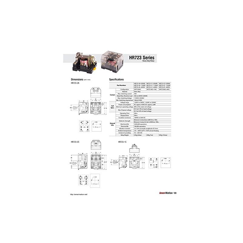 HR723-2C-220VAC, Electro Mechanical Power Relay, Panel Mount & Screw terminals,