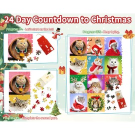 Bestbase Advent Calendar 2024 Christmas Countdown Jigsaw Puzzles - Christmas Cats, 24 Boxes with 1008 Pieces Countdown to Christmas Puzzle, Christmas Decorations Christmas Gifts for Adults Kids
