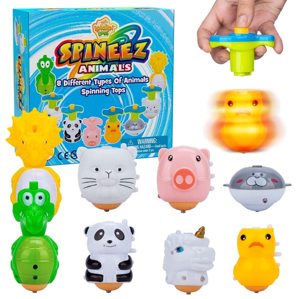 Light Up Animal Spinning Tops for Kids, 8 UFO Toys with Flashing LED Lights, FunStocking Stuffers, Birthday Party Favors, Goodie Bag Fillers Gift for Boys and Girls 3 4 5 6 7 8