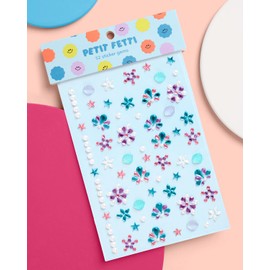 xo, Fetti Kids Face Gems, Mermaid Pink + Blue - 52 pcs. | Cute Seashell Face Stickers, Pearl Birthday Rhinestone Accessory, Under the Sea Decorations