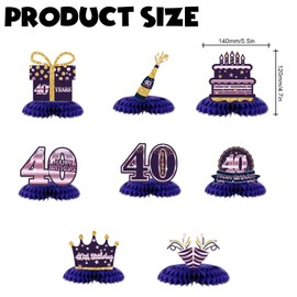 Happy 40th Birthday Honeycomb Centerpieces 40th Birthday Decor Purple Golden Table Toppers Cheers to 40 Years Table Decorations for Woman Man Anniversary Forty Years Birthday Party Favors