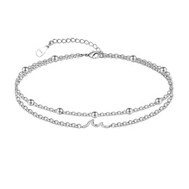 CHIC & ARTSY Womens Anklet 925 Sterling Silver Created Opal Layered Anklet Bracelet Dainty Beaded Chain Anklet Adjustable 11" Best Friend Anklet for Women, Adjustable, Sterling Silver, no gemstone
