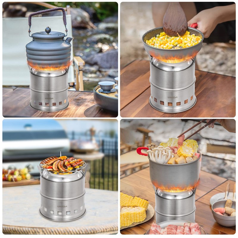 Lixada Portable Stove Camping Alcohol Wood Stove Stainless Steel Kitchen