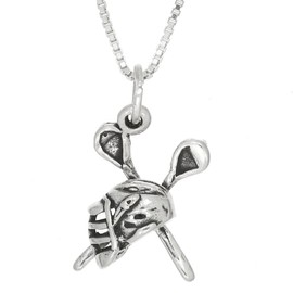 LGU Sterling Silver 3d Small Lacrosse Sticks with Helmet Charm or Pendant Necklace (16 Inches)