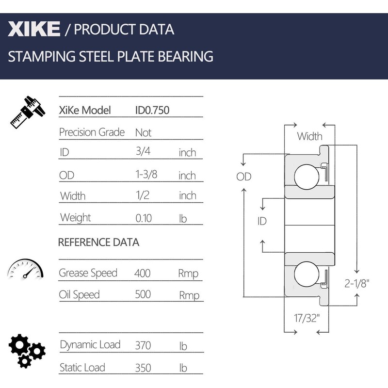 XIKE Flanged Ball Bearing, 3/4 x 1-3/8 in ID x