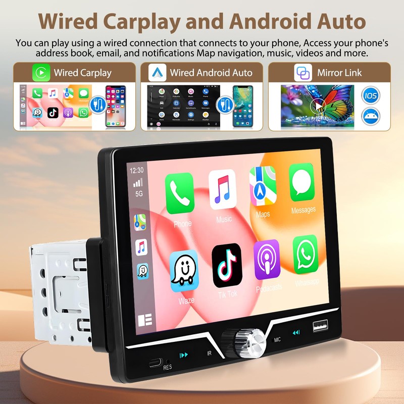 Motorsi Single Din Car Stereo with Carplay & Android Auto,