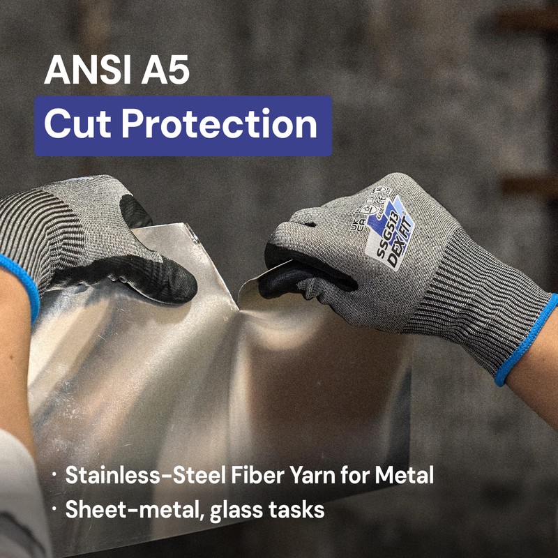 DEX FIT SSG513 Stainless Steel Cut Resistant Gloves, ANSI A5,