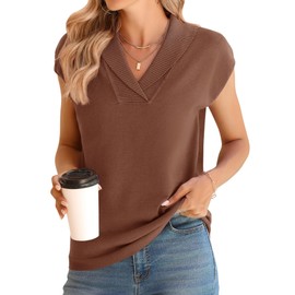 Ivicoer Sweater Vest Women Summer Lightweight Collared V Neck Knitted Short Sleeve Pullover Tops Sleeveless Tank Casual Cap Sleeve Dressy Soft Ribbed Top Fashion Trendy