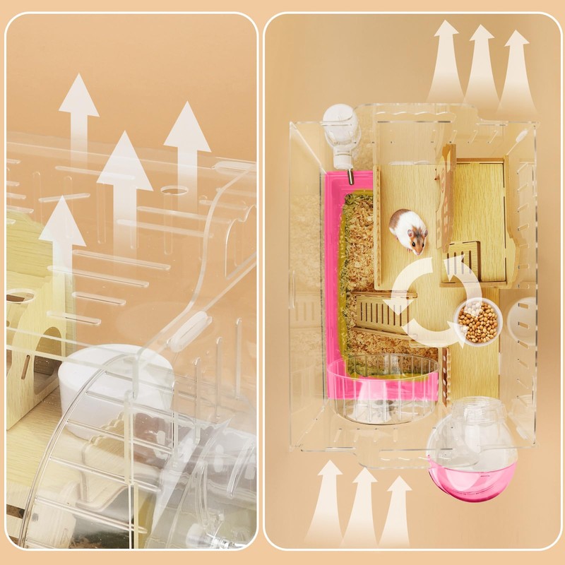 8 in 1 Clear Acrylic Hamster Cage with All Accessories,13.5''L*