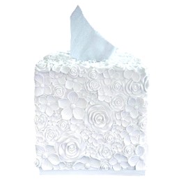 Huitony Square Tissue Box Cover Decorative Kleenex Box Holder for Bathroom & Living Room with Handcrafted Texture (Rose White)