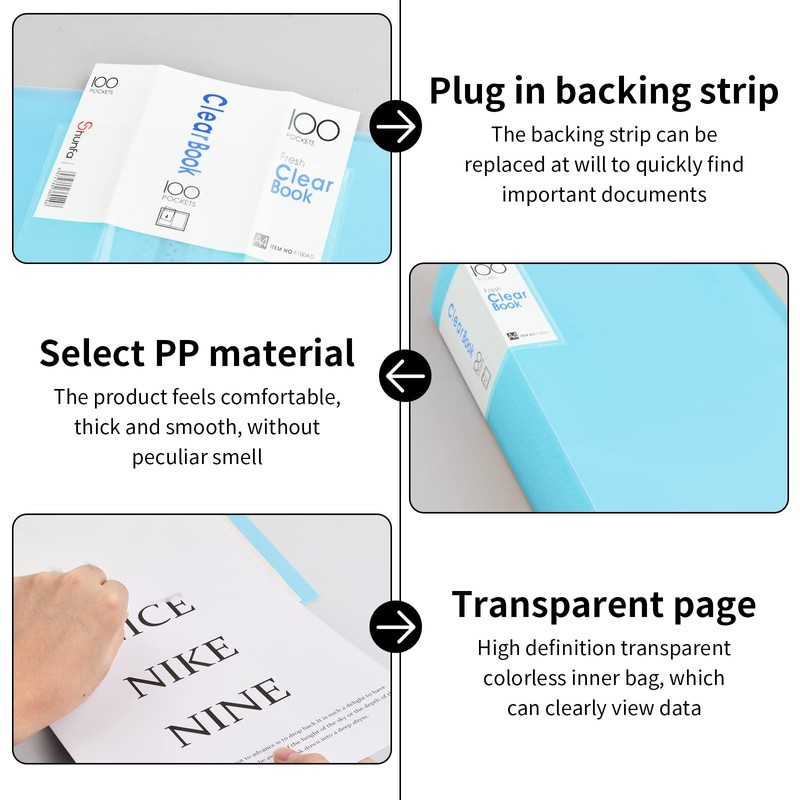 A4 Display Book with Transparent Pockets, 100 Pockets, A4 Presentation