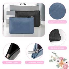 Pack of 2 Small Purse for Women, Leather Mini Purse, Small Purse, Coin Purse, Coin Purse, Mini Purse, Coin Bag, Key Case Woman, Black + Blue, mini bag