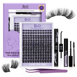B&Q Wispy Lash Clusters Kit B42, DIY Lash Extension Kit 156PCS Eyelash Extension Kit, Soft Natural Lash Clusters 8-18MIX D Curl Lash cluster, Thin Black Band Cluster Eyelash Extensions (B42 Set)