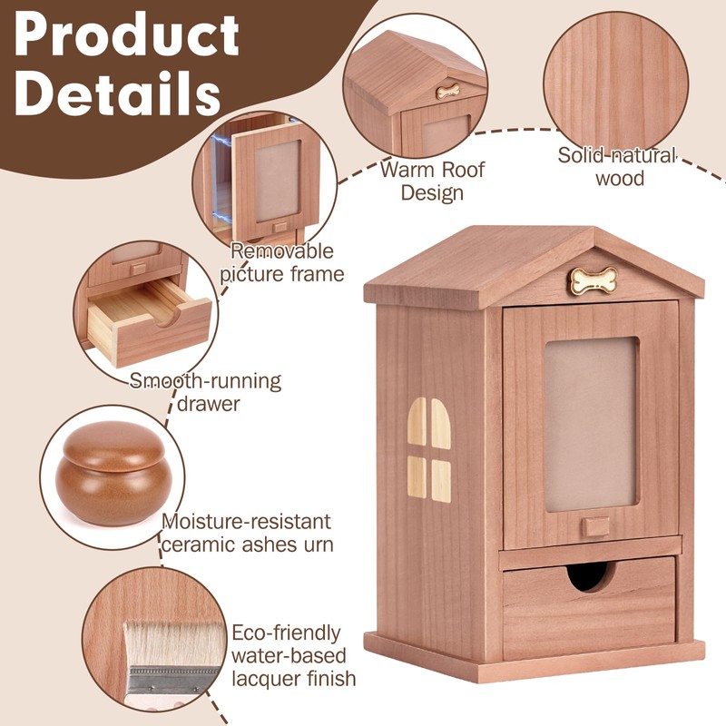 Cat Urn for Ashes with House-Shaped Design & Magnetic Photo