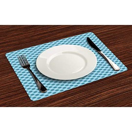 Ambesonne Blue Mandala Place Mats Set of 4, Bohemian Tile Pattern with Floral Design, Washable Fabric Placemats for Dining Table, Standard Size, Dark Blue Pale Blue