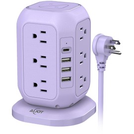 USB C Power Strip Tower, Surge Protector with 12 AC Outlet and 4 USB Ports, AiJoy 10 FT Extension Cord, 1200J Power Strip Surge Protector, USB Charging Station, Office Supplies, Dorm Essentials, Woman
