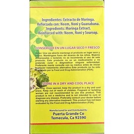 LO+NATURAL Moringa Orgánica Premium con Guanabana de 2 Superalimentos Poderosos 60 Cápsulas/Premium Organic Moringa with Guanabana 2 Powerful Superfoods 60 Capsules 1000mg e/a