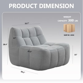 NBLDGT Comfy Lounge Chair with Wide Backrest, Single Seated Lazy Sofa Couch with High-Rebound Memory Foam, Upholstered Accent Chair for Living Room, Bedroom, Office (Grey)