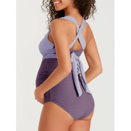 Summer Mae Maternity One Piece Swimsuit Criss Cross Bathing Suit V-Neck Pregnancy Swimwear Violet Size 10