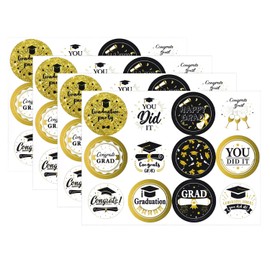 CHEERYMAGIC Graduation Label Stickers,120Pcs Black Gold Round Graduation Decorative Stickers Graduation Gift Bag Sticker for Envelope Seals Gifts Wrap Invitation Cards Scrapbook A4HJBYTZ