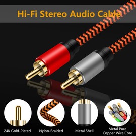 RCA Stereo Cable 4M, LiuTian Dual Shielded Gold Plated Heavy Duty Nylon Braided 2RCA Male to 2RCA Male Stereo Audio Cable for Home Theater, HDTV, Amplifiers, Hi-Fi Systems