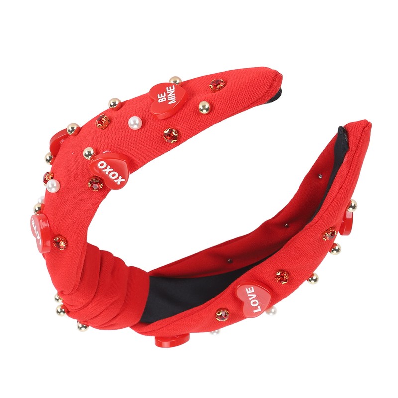 Rhinestone Embellished Knotted Headband Heart Decoration Knotted Jeweled Headband for