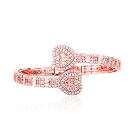 Rose Gold Bracelets Bangle Bracelets for Women Adjustable Heart Cuff Bracelets Cubic Zirconia Iced Out Bracelet Men Women Trendy Wedding Bridesmaids Bling Hip Hop Jewelry Mothers Day Gifts 8inch