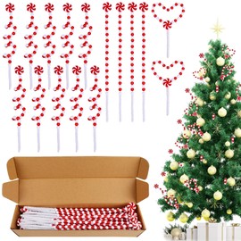 MACTING 18 PCS Christmas Picks Ornaments, Red White Candy Cane Christmas Ornaments, Candy Cane Christmas Decorations for Vase Garland Wreath DIY Craft Xmas Tree Topper Home Decor