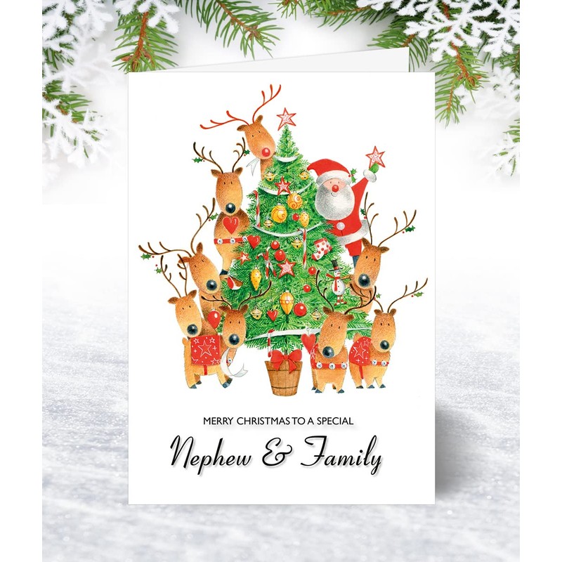 Nephew & Family Christmas Card - Decorating the Tree -