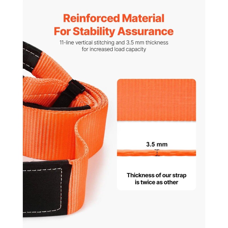 Triple Reinforced 3-Inch 8-Foot Recovery Tow Strap 36,000 Lbs Break