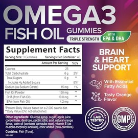 Nature's Nutrition Gomitas de aceite de pescado Omega 3: apoyo para la salud cardíaca. Suplemento en gomitas Omega 3 para adultos y niños con DHA y EPA de alta absorción, apoyo para las articulaciones