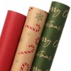Ribbli 3 Rolls Kraft Candy Cane Wrapping Paper Rolls,Mini Roll-17