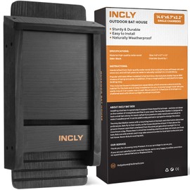 INCLY Small Bat House Kit for Outdoors 14.6"x6.7"x2.2" Shelter Box Roosting Single Chamber Black Natural Cedar Wood, Pre-Finished Easy to Install