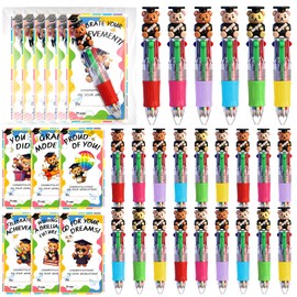 Crtiin 24 Sets End of The Year Gifts from Teacher, Bear 4-in-1 Fun Ballpoint Pens with Positive Cards, Cute Pens Student Gift Bulk for Classroom Prize Office School Gift Exchange