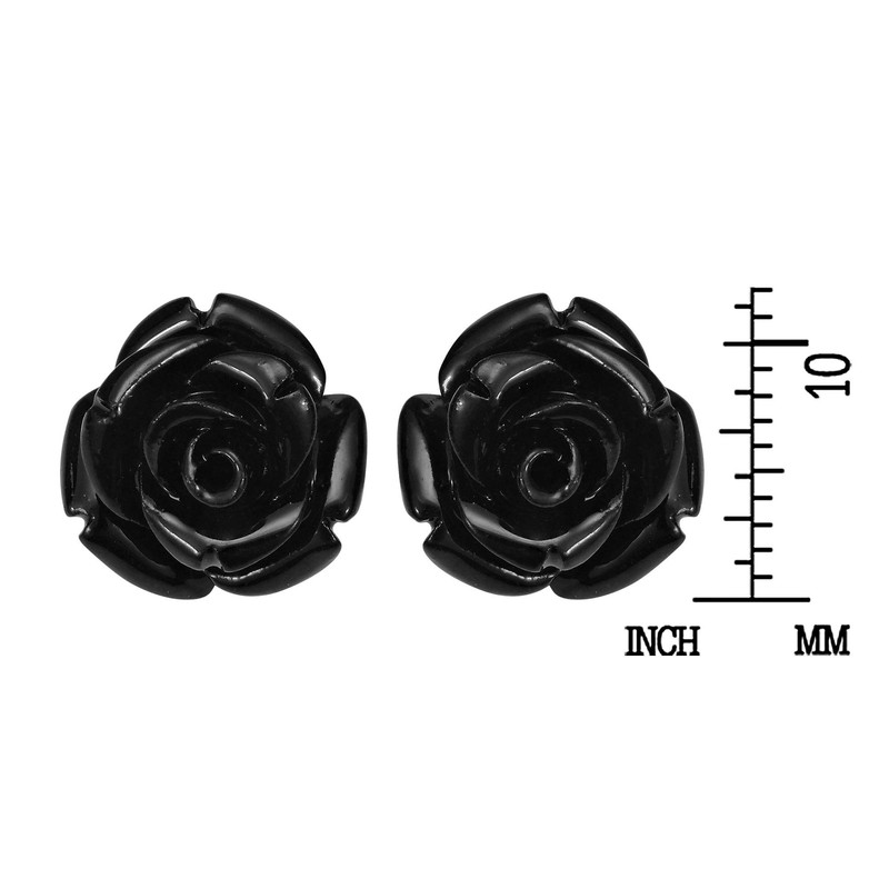 Pretty Blooming Carved Black Rose .925 Sterling Silver Stud Earrings