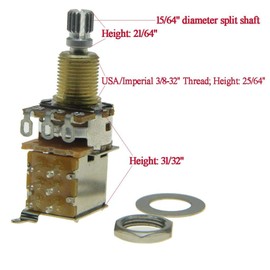 KAISH Guitar Bass Push Push Pot(No Pull Anymore) Audio Taper Guitar Potentiometer Pots with USA/Imperial Brass Shaft A500K