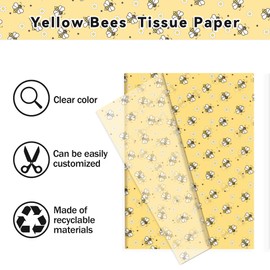 50 Sheet Bee Tissue Paper, Cute Honeybee Daisy Gift Wrapping Paper, 14 x 20 Inch Yellow Bee Flower Packing Tissue for Birthday, Baby Shower, Wedding, Holiday, Craft, Gift Decor, Party Confetti