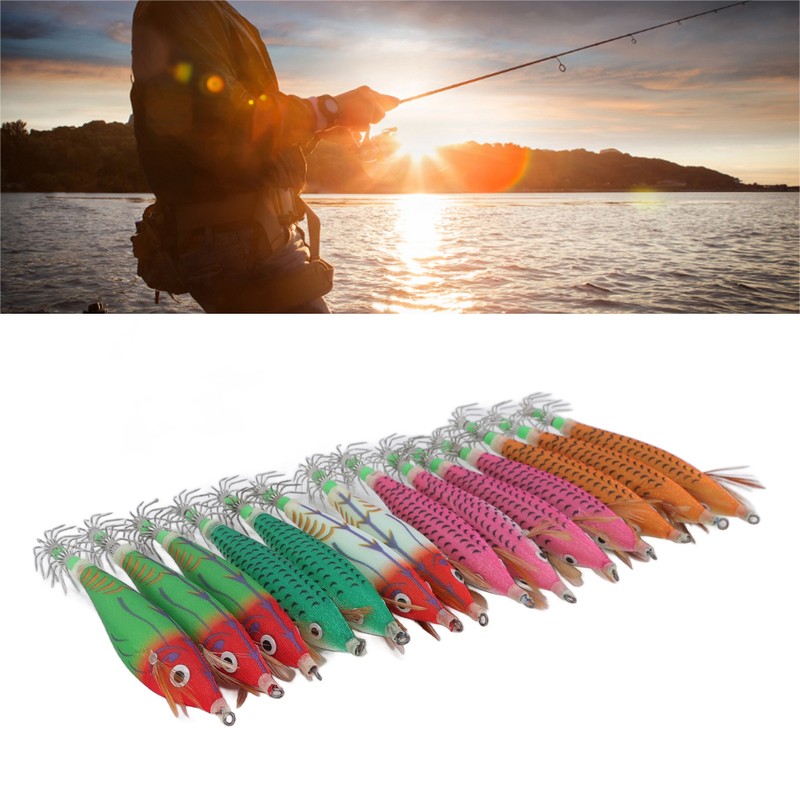14Pcs Luminous Squid Hook Lure 8cm Artificial Shrimp Shape Fishing