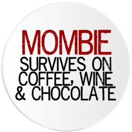 Kiwi Gifts Mombie Survives On Coffee Wine and Chocolate - 3 Pack Circle Stickers 3 Inch