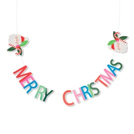 PUKKA party “Merry Christmas” Garland – Easy to Hang Lightweight 1.5m Printed Card Stitched String Banner Featuring Santa for Festive Home and Office Celebrations for Kids & Adults